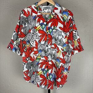 Vintage Hawaiian Avant Garde Rainforest Jungle AOP Crazy Large Button Up